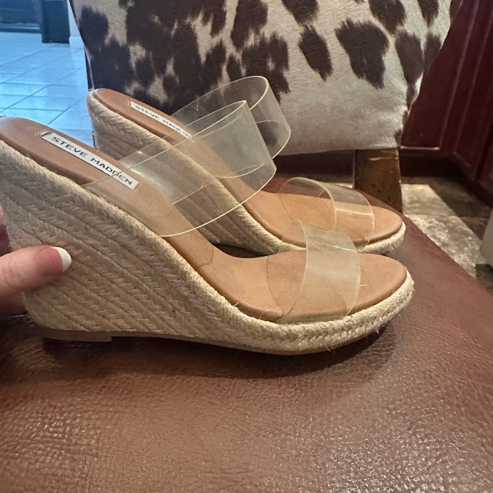 Steve Madden Beige Espadrille Wedge Sandals with Clear Straps